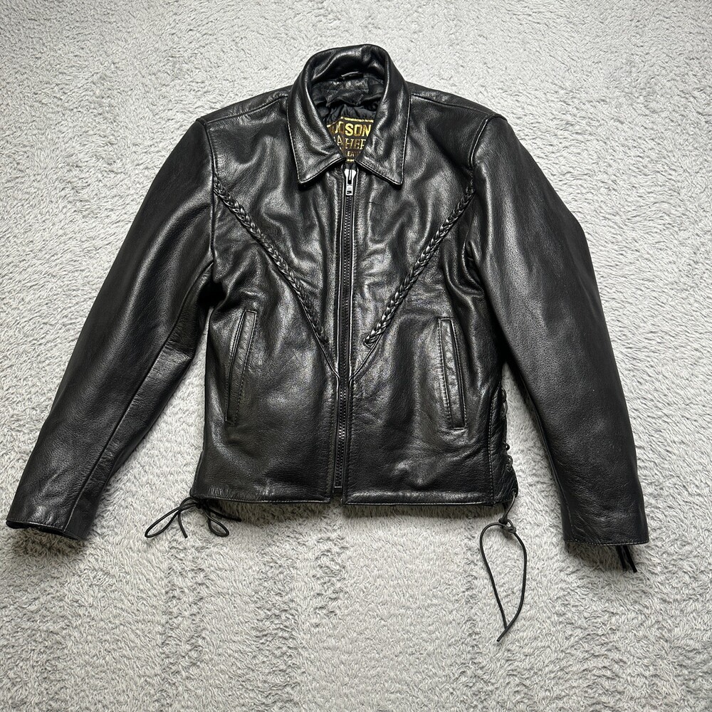Leather Jacket Womens Small Black Heavy Hudson Leather Biker Motorcycle